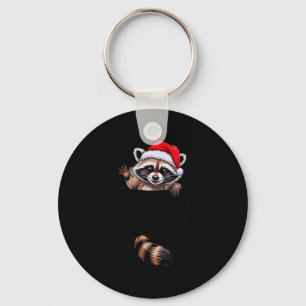 Raccoon In Cket Funny Xmas Santa Hat Graphic  Keychain