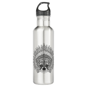 Raccoon In Feathered War Bonnet Doodle 710 Ml Water Bottle