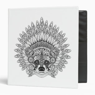 Raccoon In Feathered War Bonnet Doodle Binder