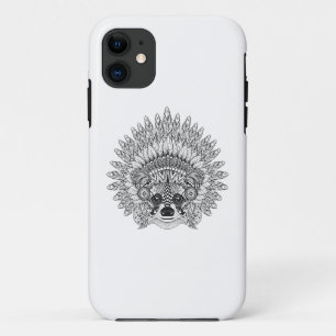 Raccoon In Feathered War Bonnet Doodle iPhone 11 Case