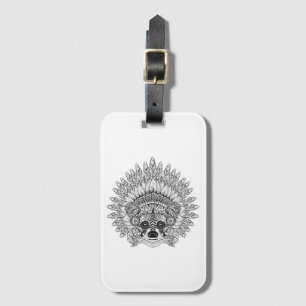 Raccoon In Feathered War Bonnet Doodle Luggage Tag