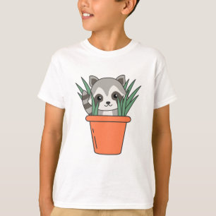 Raccoon In Flower Pot Funny Raccoon Plants T-Shirt