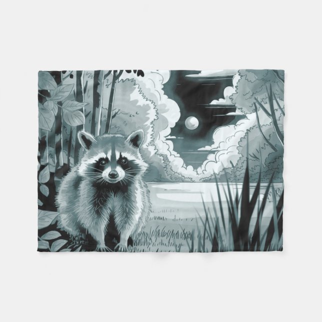 Raccoon in Forest Clearing Fleece Blanket (Front (Horizontal))