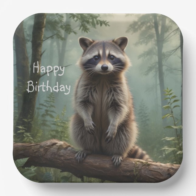 Raccoon in Forest Paper Plate (Front)