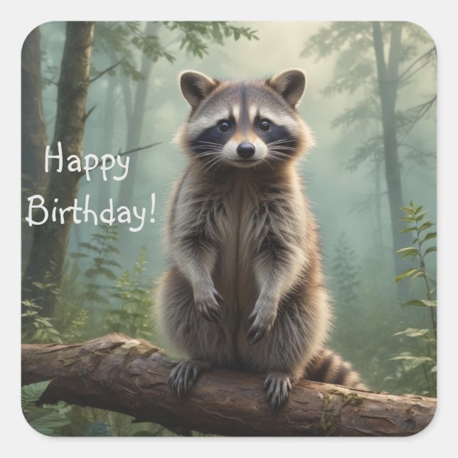 Raccoon in Forest Square Sticker (Front)