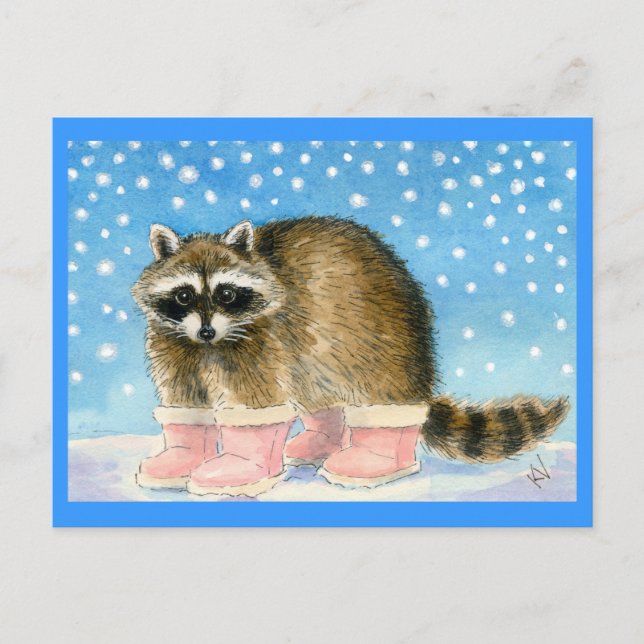 Raccoon in pink boots postcard (Front)