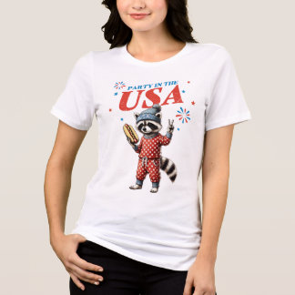 Raccoon in Red Pyjamas Eating a Hot Dog Shirt