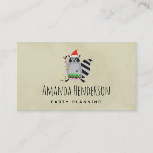 Raccoon In Santa Hat Tangled Up In Holiday Lights Business Card