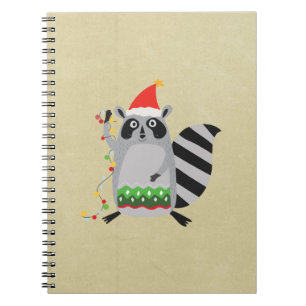 Raccoon In Santa Hat Tangled Up In Xmas Lights Notebook