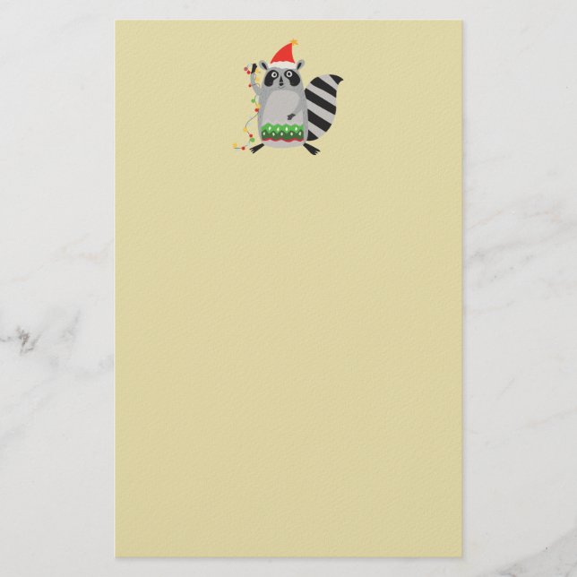 Raccoon In Santa Hat Tangled Up In Xmas Lights Stationery (Front)