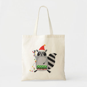 Raccoon In Santa Hat Tangled Up In Xmas Lights Tote Bag