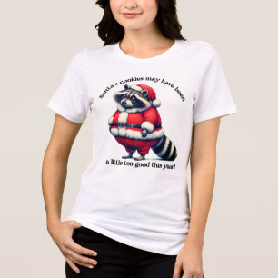 Raccoon in Santa suit enjoys treats Tri-Blend Shirt