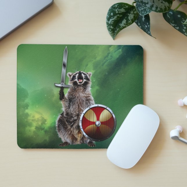 Raccoon In Space Viking Shield Sword Cute Funny Mouse Pad (Creator Uploaded)