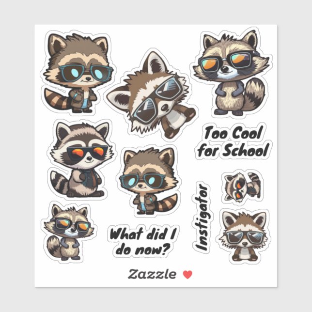 Raccoon in Sunglasses, Troublemaker Stickers, Cool (Sheet)