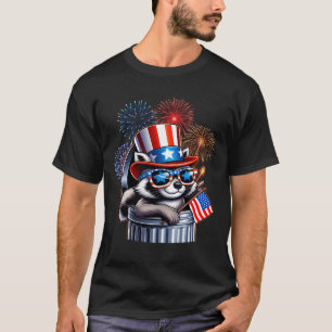 Raccoon In Trash 4Th July American Flag Patriotic  T-Shirt