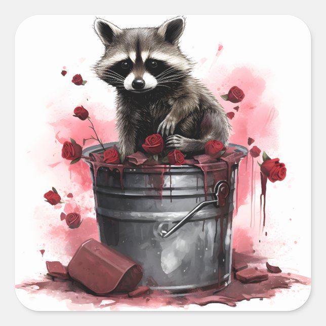 Raccoon in trash bin Valentines day Square Sticker (Front)