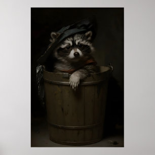 Raccoon in Trash, Vintage Poster, Art Poster