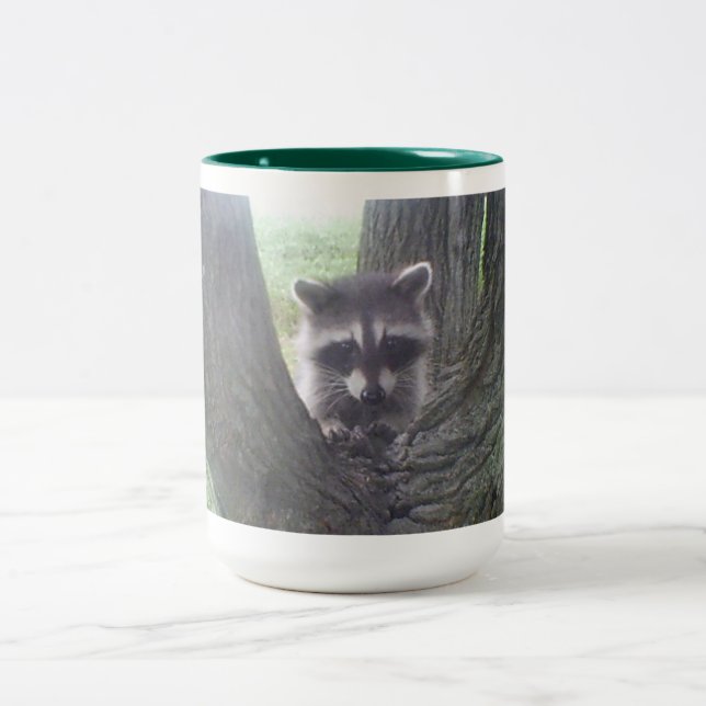 Raccoon in Tree Two-Tone Coffee Mug (Center)