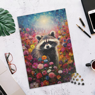 Raccoon in Wildflower Field Jigsaw Puzzle