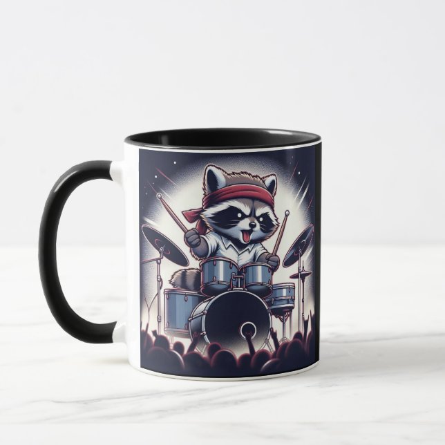 Raccoon Jam: Beating the Drums with Unstoppable  Mug (Left)