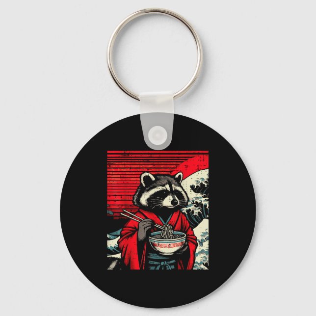 Raccoon Kimono Eating Ramen Japanese Food Art Men  Keychain (Front)