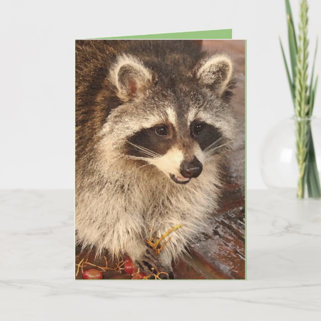 Raccoon Kit with Grapes blank note card (Front)
