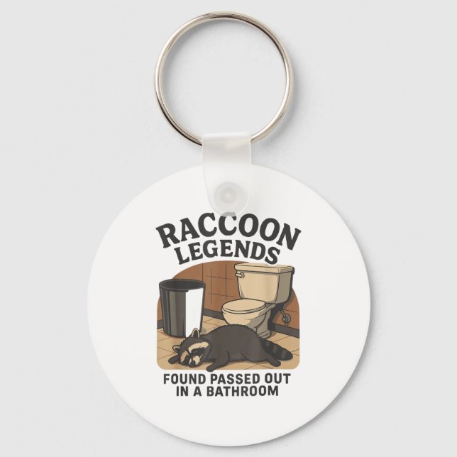 Raccoon Legends Found Ped Out In A Bathroom Trashe Keychain (Front)