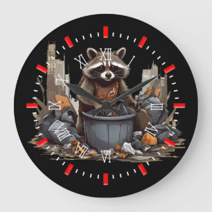Raccoon likes garbage large clock