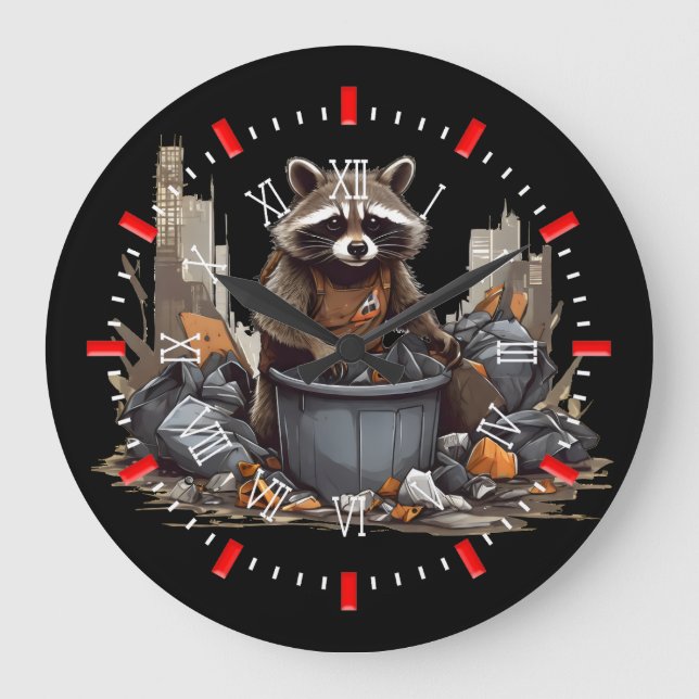 Raccoon likes garbage large clock (Front)