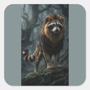 Raccoon Lion Fantasy Creature – Mystical Forest Square Sticker