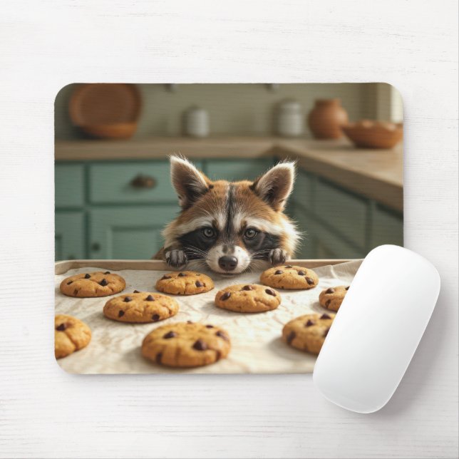 Raccoon Looking At Chocolate Chip Cookies Mouse Pad (With Mouse)