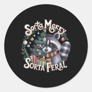 Raccoon Lovers Christmas Tree Sorta Merry Sorta Fe Classic Round Sticker