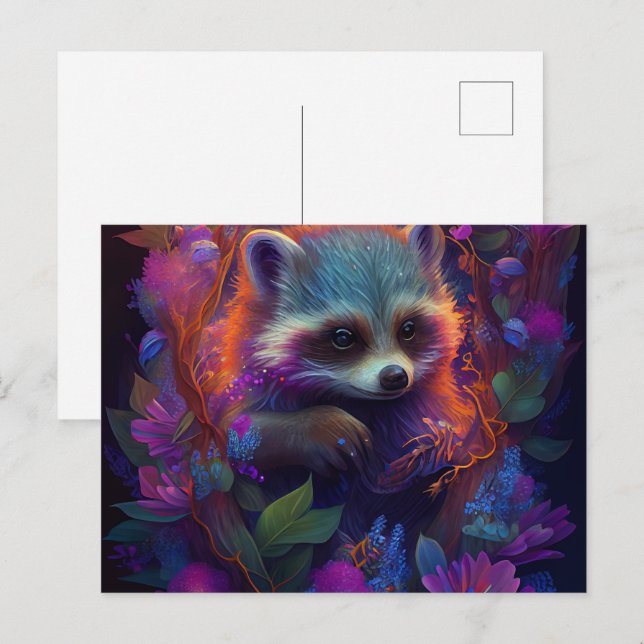 Raccoon Mauve Postcards (Front/Back)