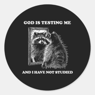 Raccoon Meme Funny Saying God Is Testing Me Street Classic Round Sticker