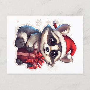 Raccoon Merry Christmas and Happy New Year Holiday Postcard