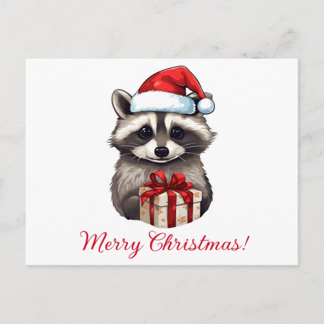 Raccoon Merry Christmas! Holiday Postcard (Front)