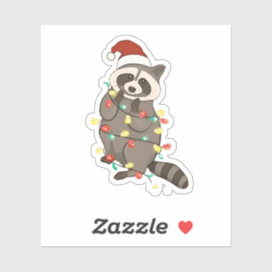 Raccoon Merry Christmas Lights Santa Hat Xmas Snow