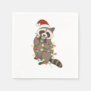 Raccoon Merry Christmas Lights Santa Hat Xmas Snow Napkin