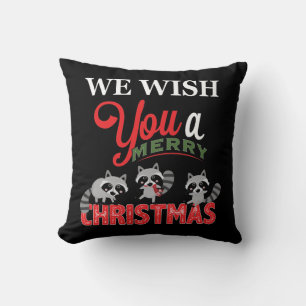 Raccoon Merry Christmas Throw Pillow