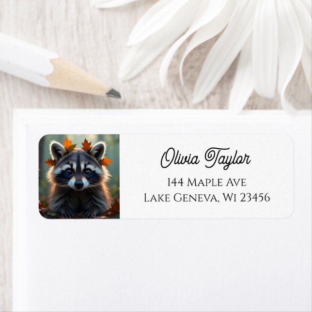 Raccoon mignon dans les feuilles d'automne (En situation)