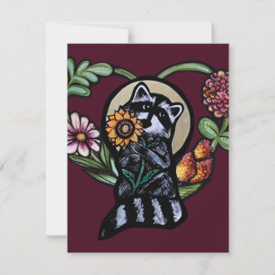 Raccoon Nature lovers sunflower art                Holiday Card