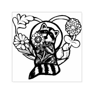 Raccoon Nature lovers sunflower art                Self-inking Stamp