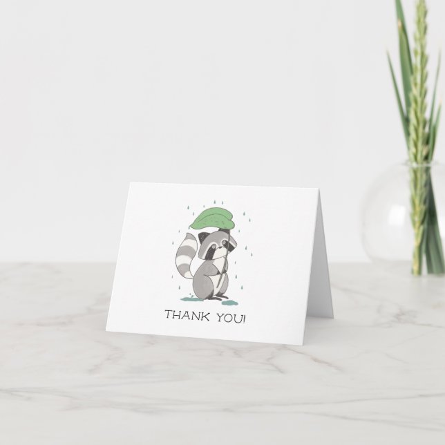 Raccoon Neutral  Baby Shower Thank You Note (Front)