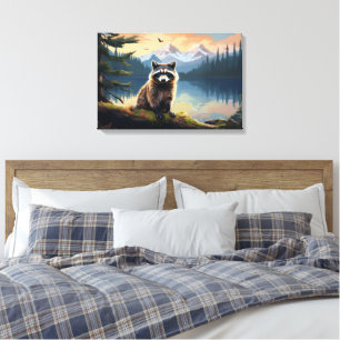 Raccoon on a Log Woodland Lake Canvas Print