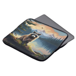 Raccoon on a Log Woodland Lake Laptop Sleeve