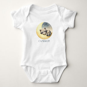 Raccoon on a Moon! Adorable Funny Cute Custom Name Baby Bodysuit