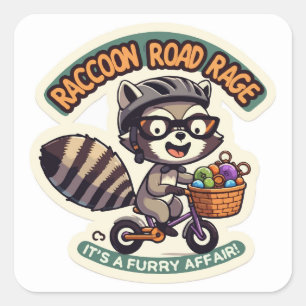 Raccoon on Bicycle doing a Road Rage Square Sticker