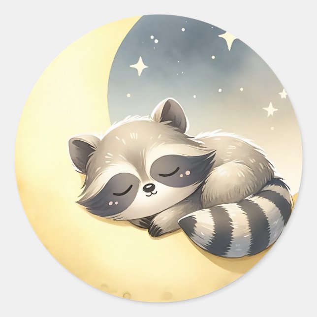 Raccoon on the Moon Cute Woodland Animal Kids Classic Round Sticker (Front)
