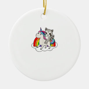 Raccoon On Unicorn Rainbow Animals Sweet Unicorns Ceramic Ornament