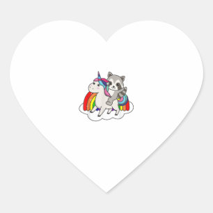 Raccoon On Unicorn Rainbow Animals Sweet Unicorns Heart Sticker